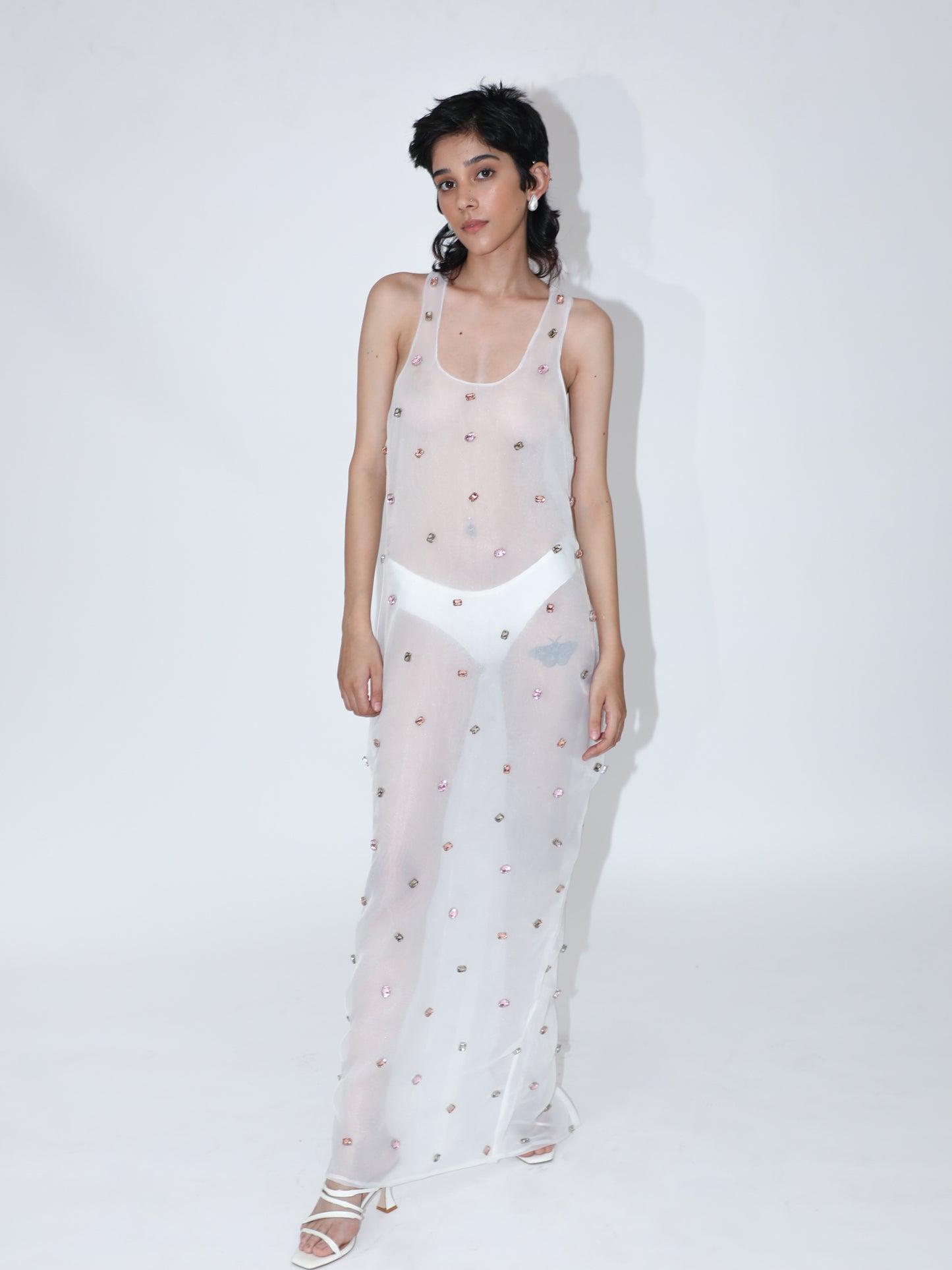 Faux Gems Organza Dress