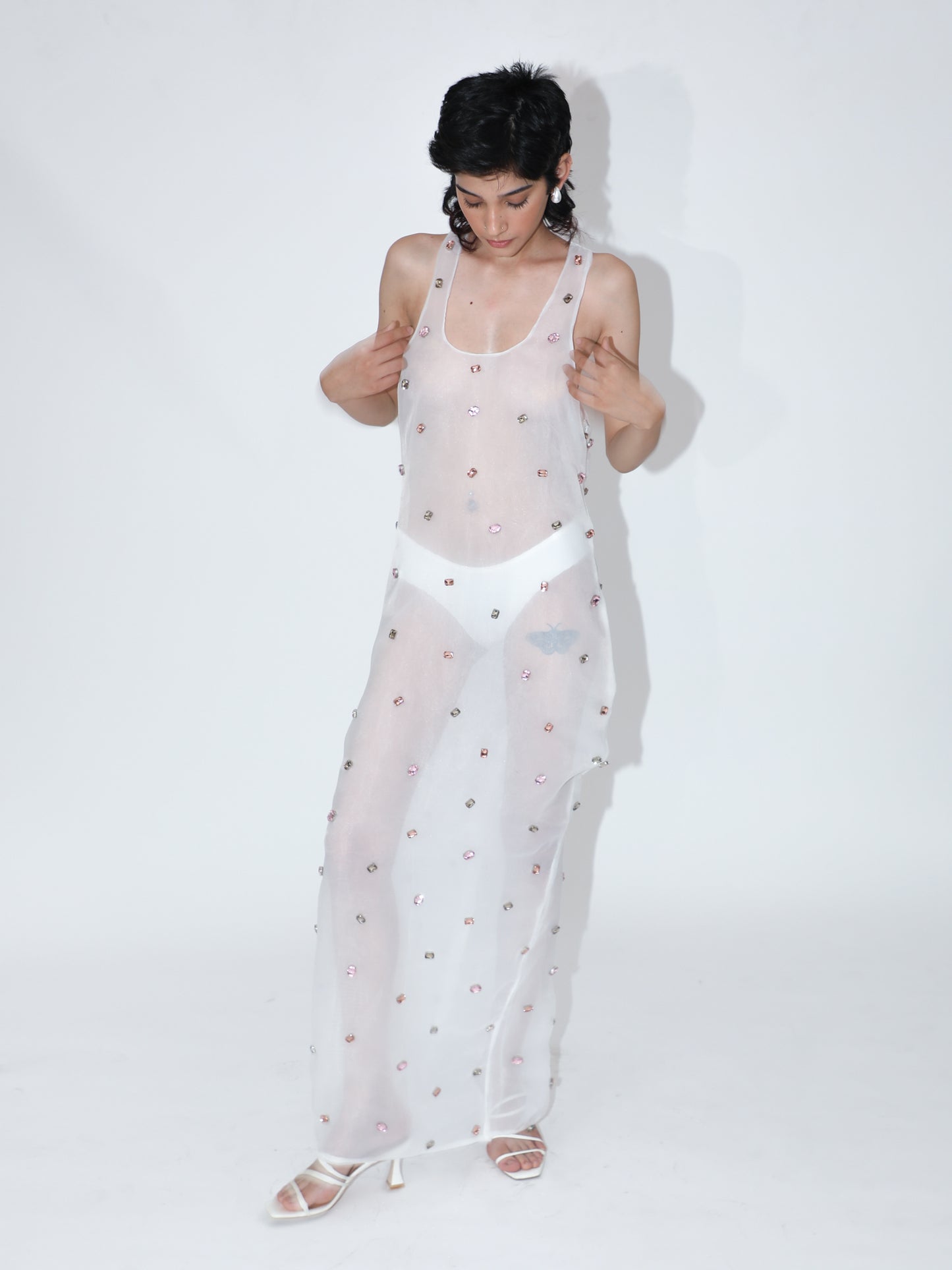 Faux Gems Organza Dress