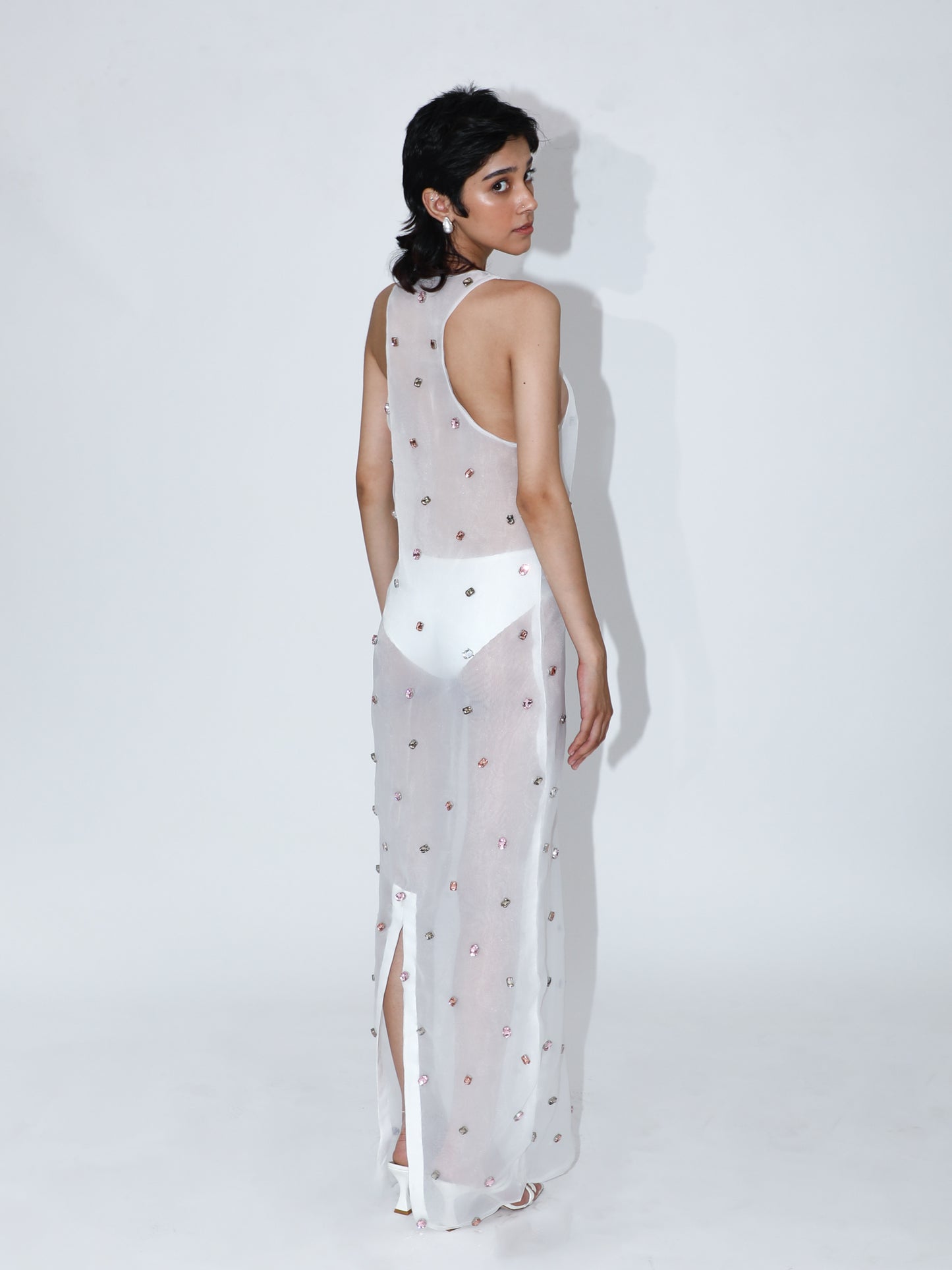 Faux Gems Organza Dress