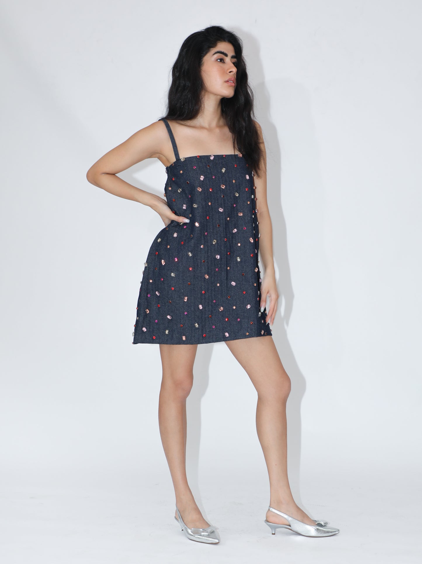 Faux Gems Denim Mini
