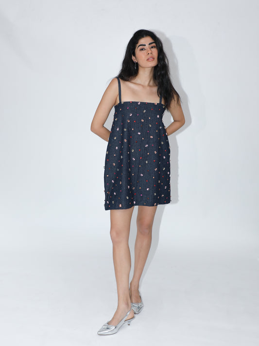 Faux Gems Denim Mini