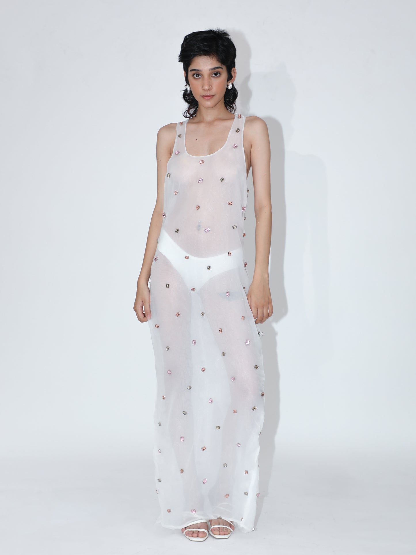 Faux Gems Organza Dress