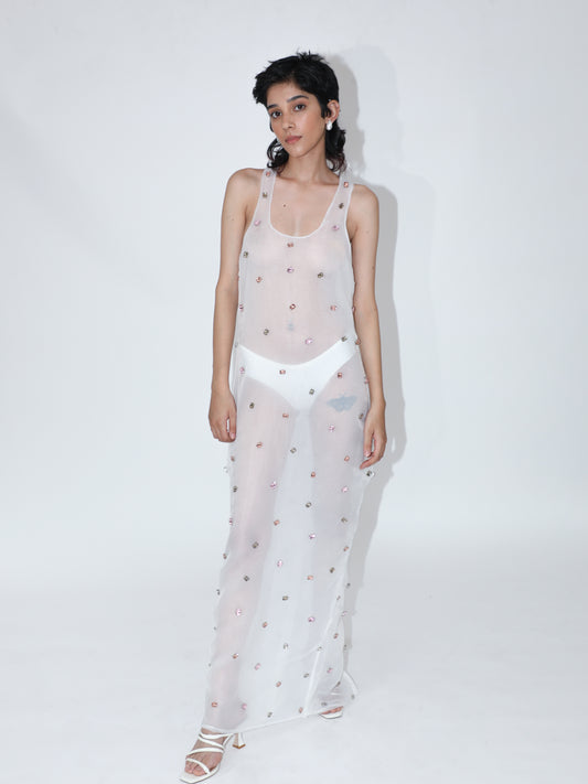 Faux Gems Organza Dress