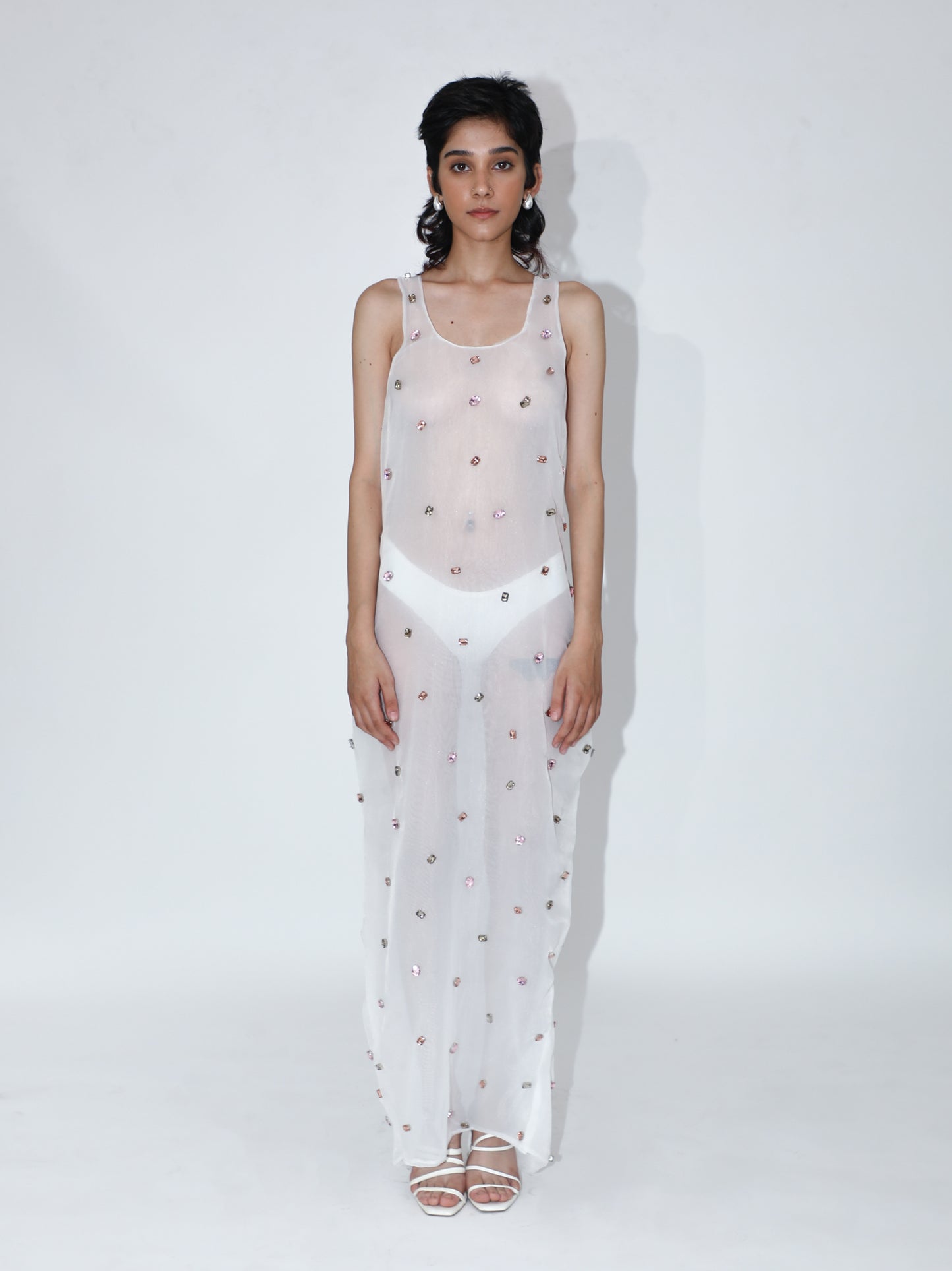 Faux Gems Organza Dress